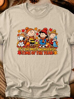 Peanuts Fall TShirt Graphic Tee Adult Unisex Autumn Most Wonderful Time Of Year